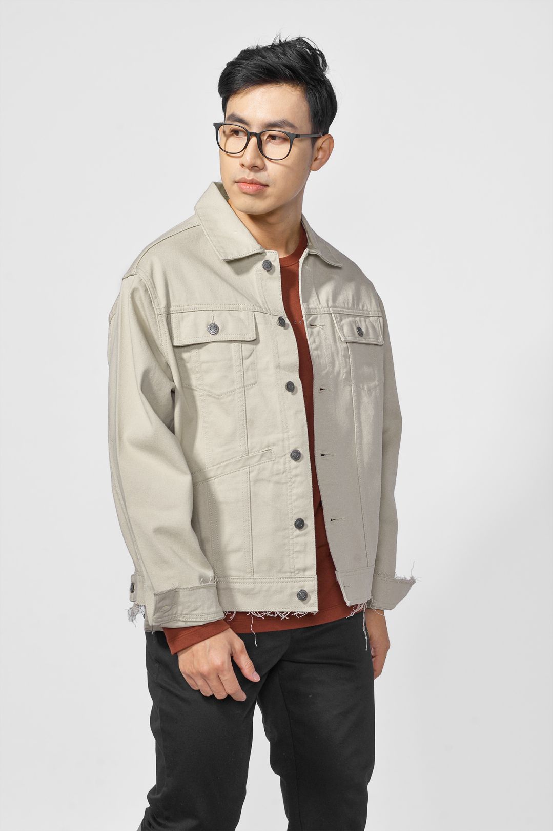 Khaki jean jacket on sale men